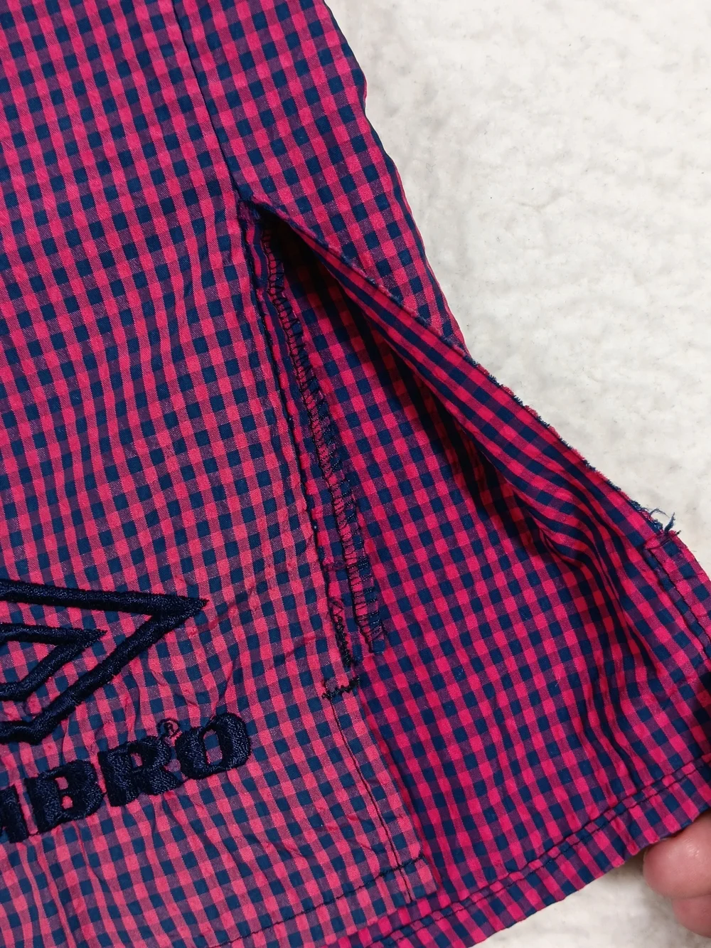 Vintage Umbro Shorts Mens Large (XXL) Check Plaid Nylon Soccer Rugby Drawstring